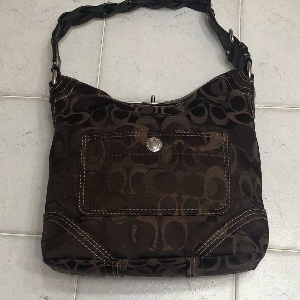 Coach Dark Brown Signature Jacquard Shoulder Bag